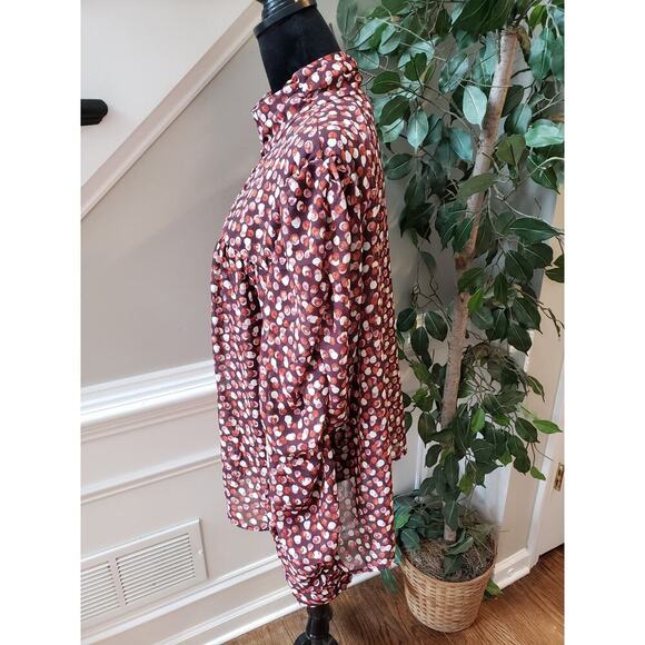 Eloquii Blouse Top Women 22 Patterned Pleated Mock Neck Long Sleeve Button Front - Picture 13 of 13